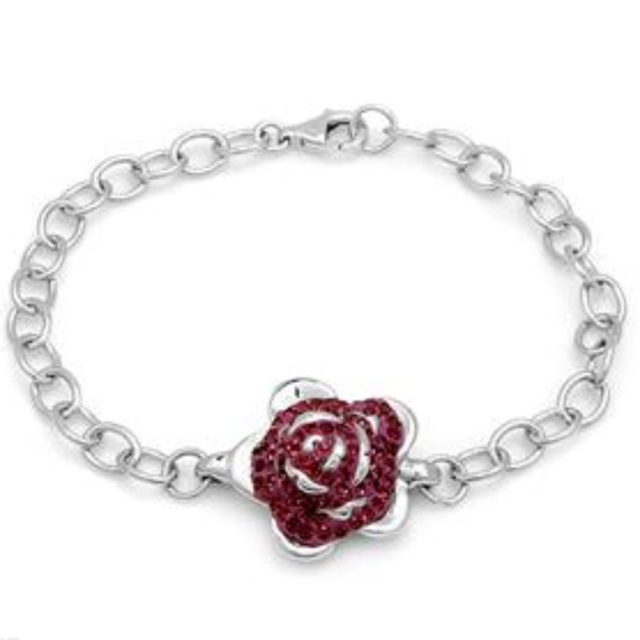 DESIGNER ROMANTIC ROSE PINK CRYSTALS SOLID .925 SILVER DANGLE EARRINGS**NEW! - Picture 5 of 5